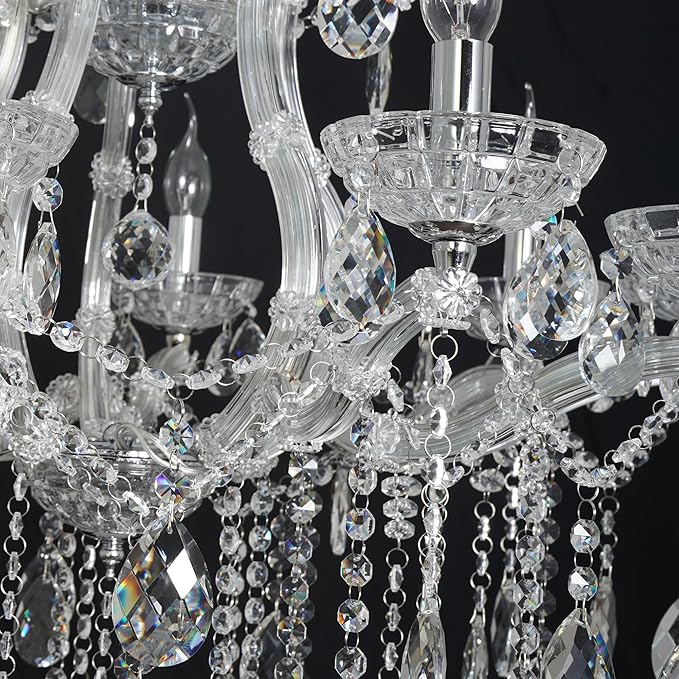 Modern Crystal Chandelier Light Maria Theresa Clear Chrome Chandeliers 10-Light Candle Hanging Light Fixture for Bedroom Princess, Dining Room, Living Room, Entryway D29.5