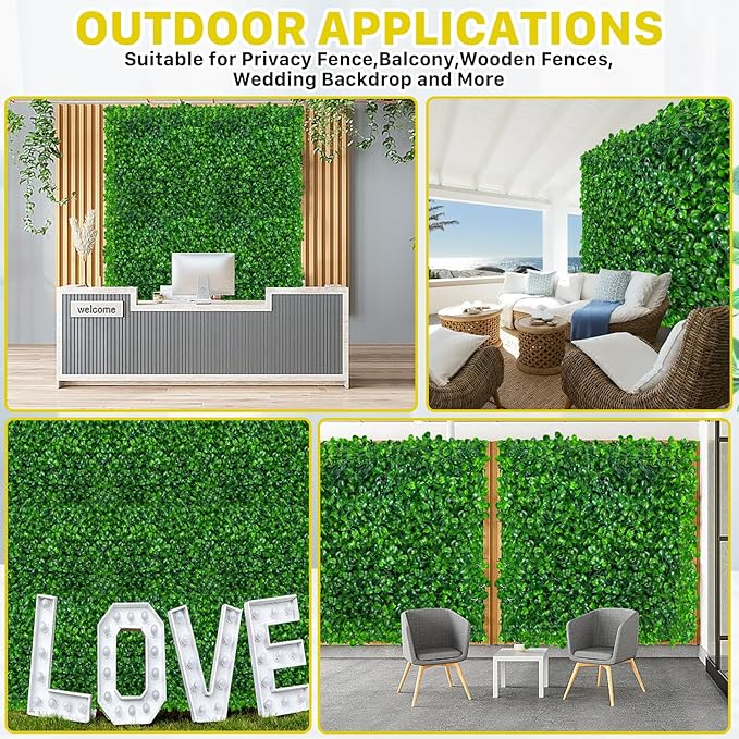 12 PCS Grass Wall Panels,10 x 10 Inch Grass Wall Panels,Artificial Boxwood Panel,Greenery Backdrop Panel for Indoor Outdoor Garden Yard Fence,Wedding Backdrop Decor