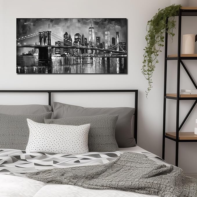 Brooklyn Bridge Canvas Wall Art for Bedroom Black and White Wall Decor for Living Room City Office Wall Art Ready to Hang 20 x 40 Inch