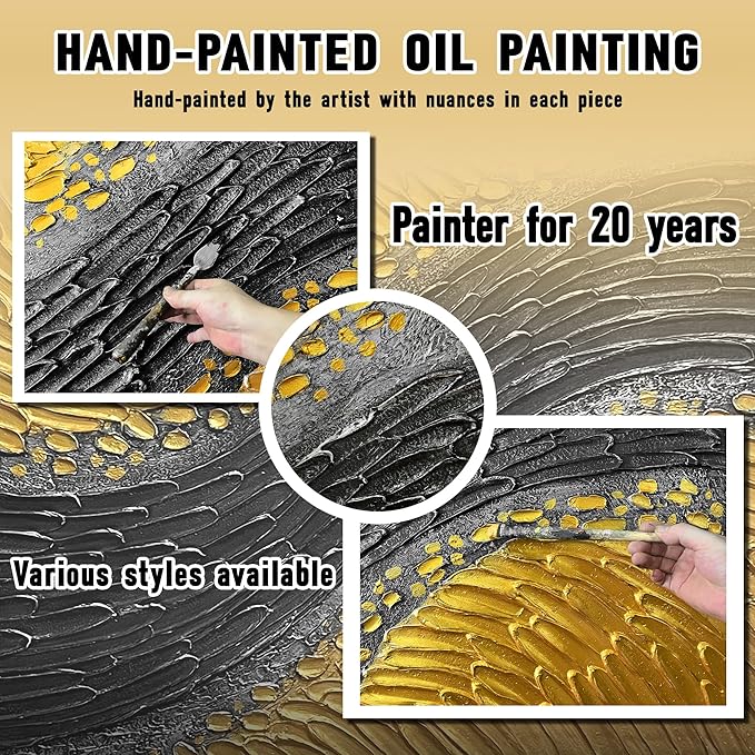Black and Gold Abstract Painting Wall Decor for Living Room Modern 3D Hand Painted Wall Art for Office Extra Large Wall Art Bedroom Size 36 x 72 Inch