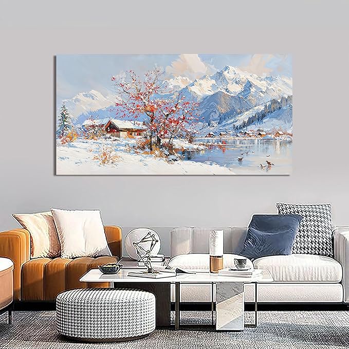 Canvas Wall Art Prints Large Wall Art Pictures for Living Room Landscape Farmhouse Wall Art Decor Canvas Art Wall Decor Red Tree Flower Artwork For Walls Bedroom Office Home Wall Decor 24" X 48"