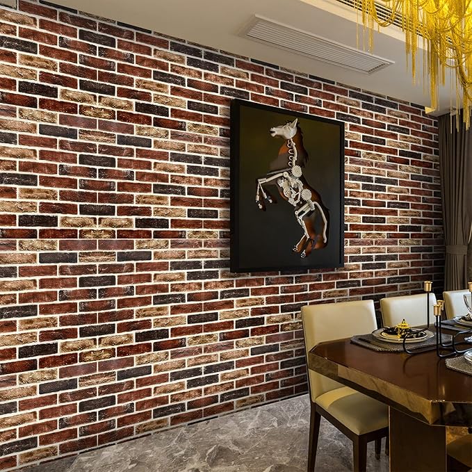 20-Pack 104 Sq.Ft 3D Wall Panels Peel and Stick 3D Faux Brick Wallpaper Peel and Stick Red Brown Faux Stone Wall Panel Foam Brick Self-Adhesive 3D Wallpaper