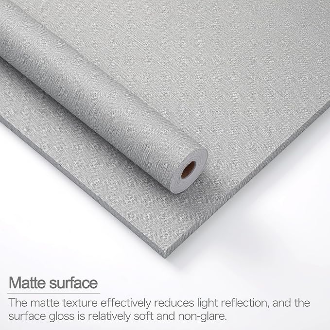 24"x393" Grey Grasscloth Peel and Stick Fabric Textured Contact Paper Removable Linen Wallpaper Vintage Matte Frosted Waterproof Sticky Wallpaper for Bedroom Bathroom Kitchen (Gray)