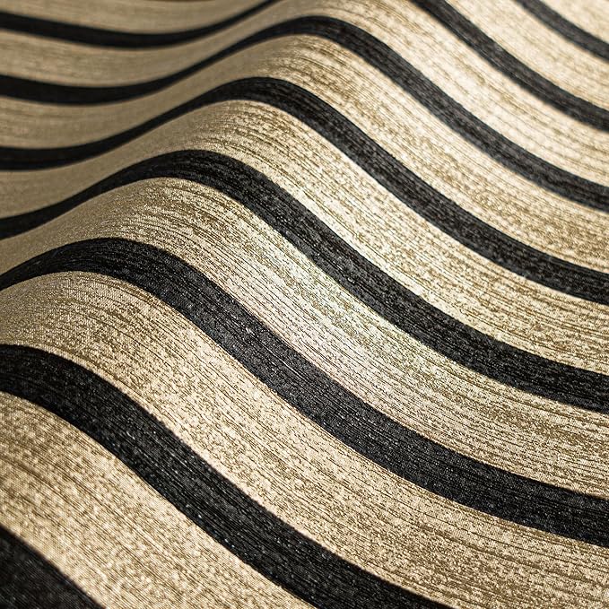 A.S. Création Non-Woven Wallpaper with Wall Panel Motif with Metallic Effect 0,53 x 10,05 m - Black Gold Metallic - Wood Look Wallpaper Made in Germany - 786272