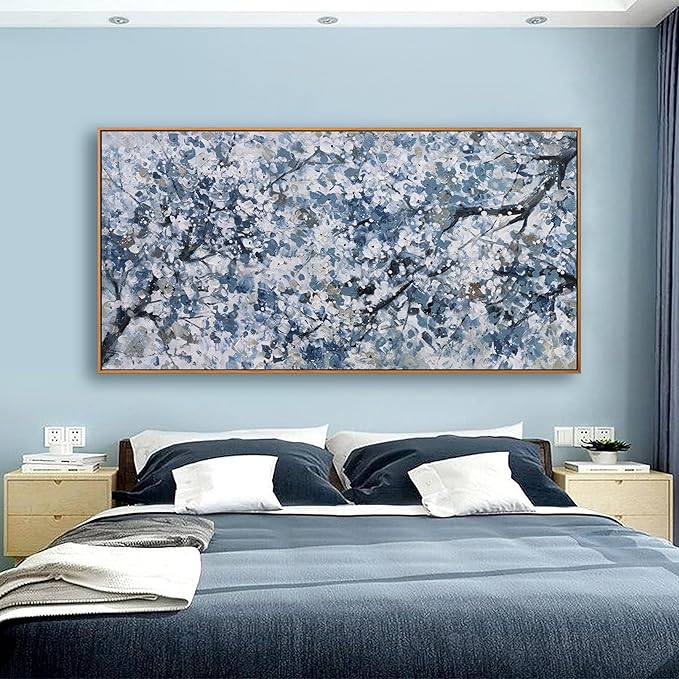 Canvas Wall Art Pictures Wall Decoration Dark Blue And White Abstract Tree Plants Artwork Large Wall Art Modern Painting Framed Pictures For Living Room Home Kitchen Office 29"X58"