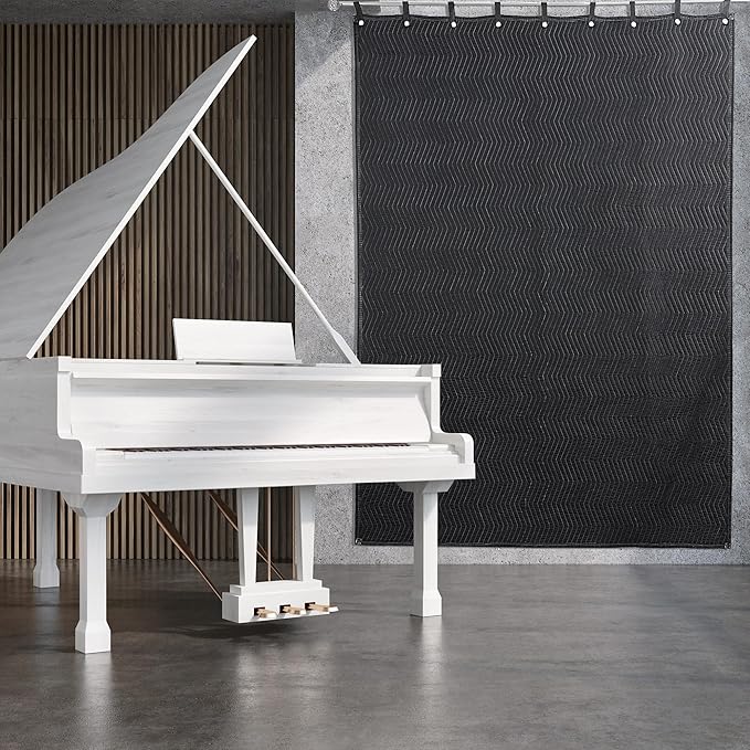 MABOZOO Studio Sound Blanket, Large Soundproof Blanket with Grommets, Heavy Duty Sound Dampening Noise Reducing Divider for Workshop, Basement, Laundry, Acoustic (Black, 96x80'')