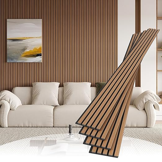 4 Pack Wood Slat Wall Wood Paneling,95 x 8 in Soundpoof Wooden Engineered Wooden Slat Wall Panels,Stylish Acoustic Wall Panels for Interior Walls Decor with Felt Backing,Light Brown