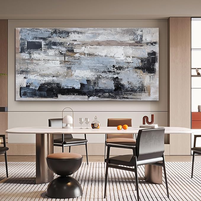 KUPTEU Canvas Wall Art Decor Large Canvas Wall Art For Living Room Abstract Art Blue Black Wall Art Prints Large Art Work for Wall Decor Highland Cow Pictures for Bedroom Office Decor 29"x58"