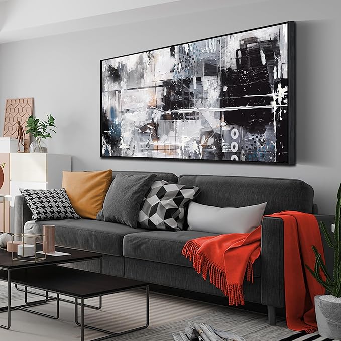 Large Abstract Canvas Wall Art - Black and White Pictures Wall Art for living room Large Size Ready to Hang Size 29" x 59"