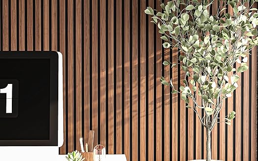 106” x 12.6” Acoustic Wood Wall Paneling, Decorative Sound Proof Panels for Walls and Ceilings, 3D Slat Wood Wall Panels (Set of 40) (Dark Chestnut)