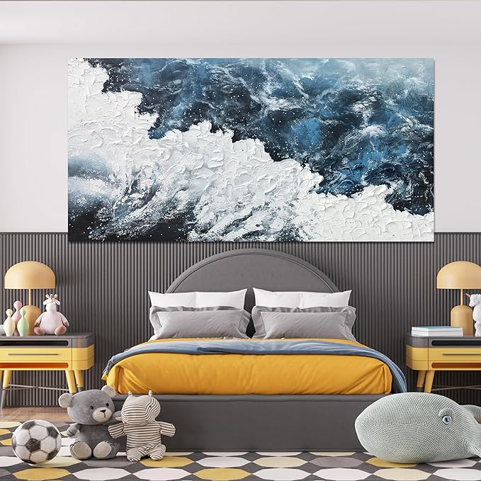 Canvas Wall Art Decor Large Blue White Wall Art Prints Abstract Canvas Wall Pictures for Living Room Oversized Artwork for Walls Coastal Modern Wall Art Decorations Bedroom Office Wall Art Decor 29" X 58"