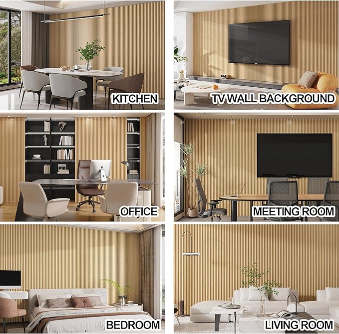 8-Pack WPC Slat Wall Panels - 3D Wall Panels, Water-Proof and Easy Installation, Accent Slat Wall Paneling for Living Room, Office, Teak, 96 x 6.6 Inch