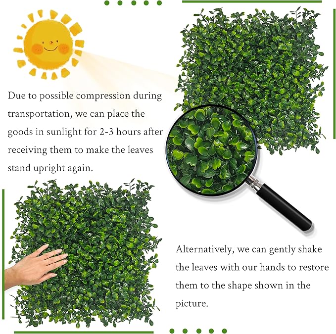 Artificial Grass Wall Panel,10"x 10"(24P) 4-Layer Leaf UV-Anti Greenery Faux Boxwood for Indoor,Outdoor Patio Balcony Privacy & Ivy Fence Covering Privacy, Garden, Backyard Wall Backdrop Decor