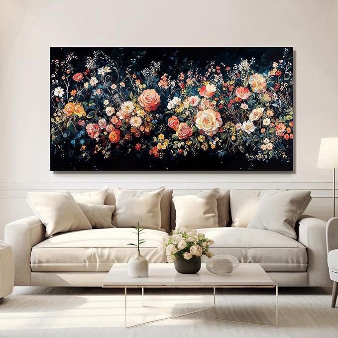 Canvas Wall Art Decor Large Canvas Art Wall Decor Vintage Green Wall Art Large Wall Pictures for Living Room Artwork for Walls Colorful Flower Wall Art Prints Bedroom Office Wall Art Decor 29" X 58"