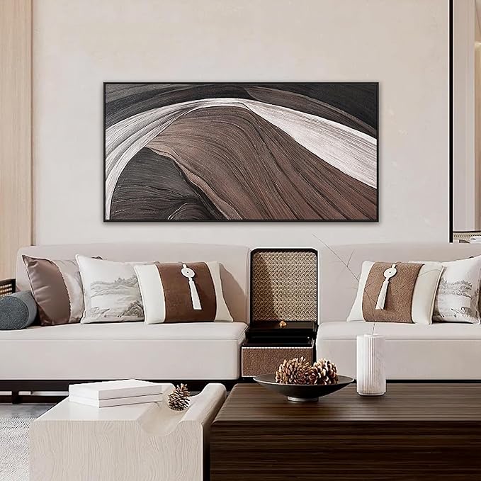 Abstract Wall Art Brown Canvas Art Wall Decor Print Abstract Wall Decor Modern Minimalist Black And White Canvas Painting Bathroom Picture For Bedroom Office Home Artwork 20" X 40" With Framed