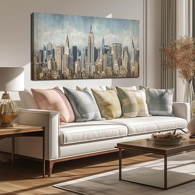 Modern City Wall Art for Living Room Large New York Skyline Canvas Wall Decor for Office Bedroom Apartment Wall Decoration Ready to Hang 29 x 58 Inch