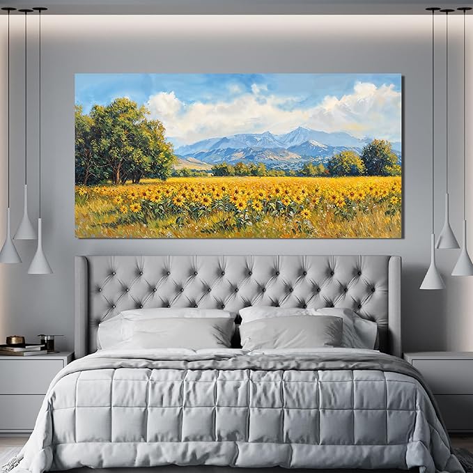 Canvas Wall Art Decor Large Wall Art Pictures for Living Room Canvas Art Wall Decor Mountain Wildflowers Wall Art Prints Summer Landscape Artwork for Walls Bedroom Home Aesthetic Wall Art Decor 24" X 48"