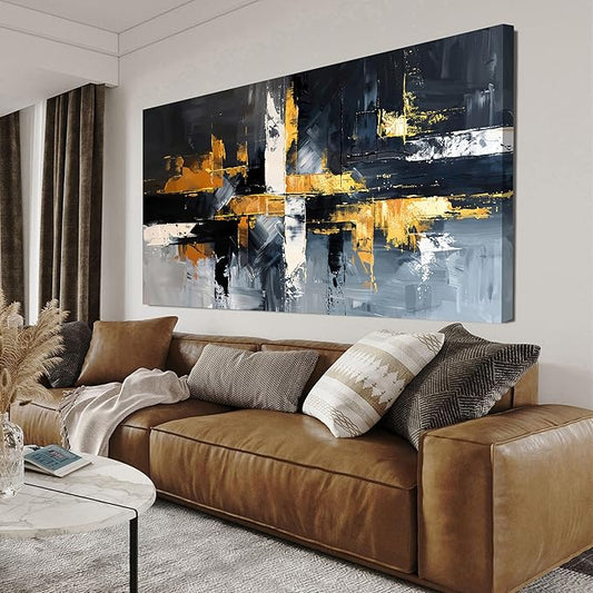 Large Canvas Wall Art Decor Oversized Gold Wall Art for Living Room Black and White Wall Art Prints Artwork for Walls Modern Abstract Art Abstract Canvas Art Wall Decor Bedroom Office Decor 29" X 58"