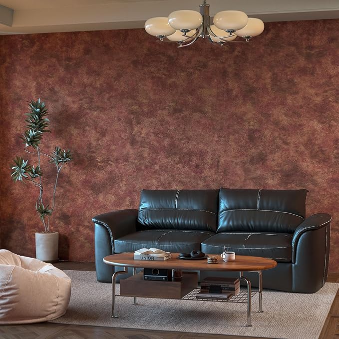 JSEVEM 31"×591" Large Size Extra Wide Thick Luxury Red Gold Rusty Concrete Wallpaper Peel and Stick Gorgeous Metallic Concrete Contact Paper Vinyl Wrap Sticker for Bedroom Bathroom Living Room Walls