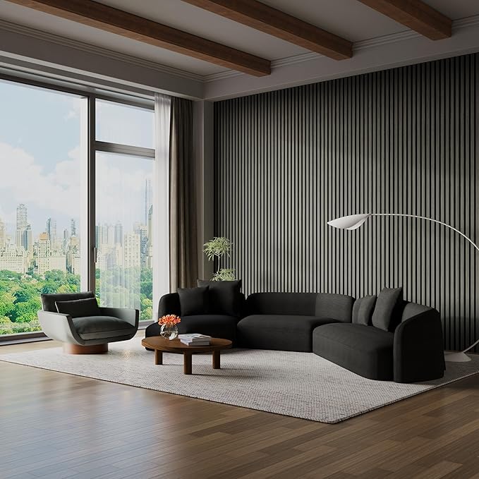 94" x 12.6" 3D Acoustic Slat Wood Wall Panels | Modern Sound-Dampening & Eco-Friendly Design (2-Piece Set) (Urban Slate)