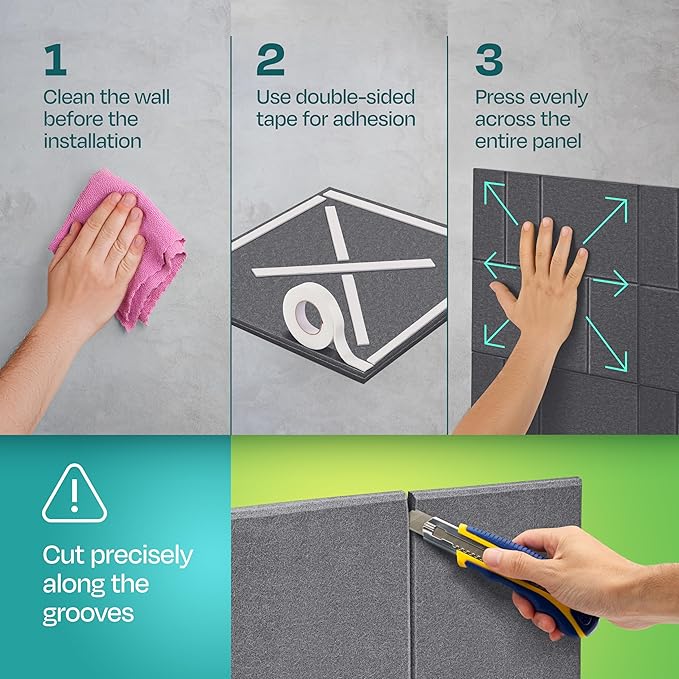 Acoustic Panels 12-Pack Soundproof Wall Panels 12"x12"x0.4" Decorative Sound Dampening for Your Home, Office, Studio, Bedroom & More with Unique GridFrame Carving [Pebble Gray]