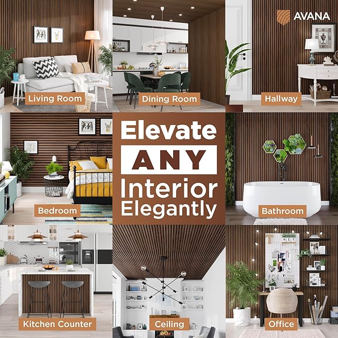 Avana Acoustic Wood Wall Panels – 94.4 x 12.6 Inch Rustic Walnut Acoustic Panels 4 PCs – Wall Panels For Interior Wall Decor For Homes, Offices, Studios – Sturdy and Durable Wood Panels For Wall