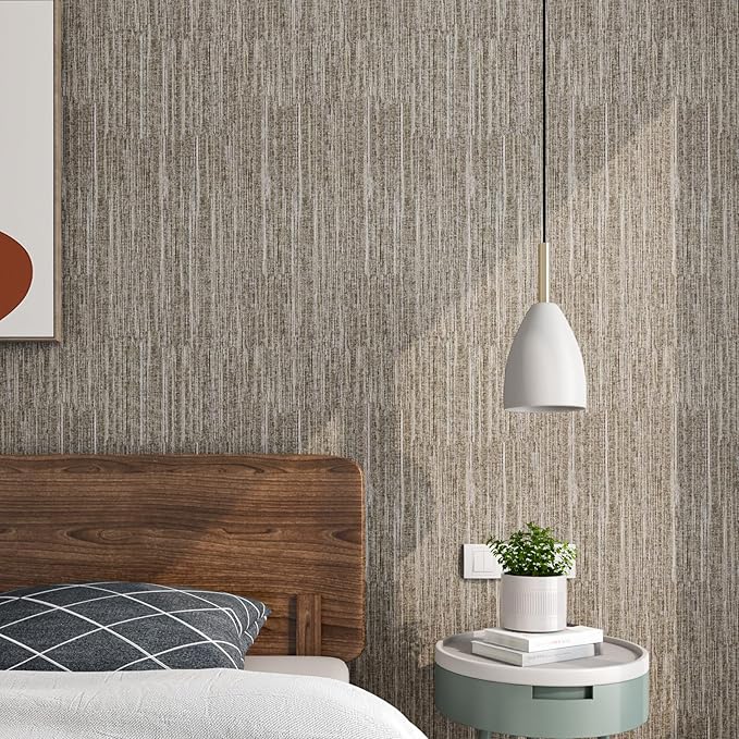 LaCheery 24"x160" Removable Grasscloth Textured Wallpaper Peel and Stick Metallic Taupe Wallpaper Self Adhesive Fabric Contact Paper Peel and Stick for Bathroom Bedroom Walls Desk Furniture Vinyl Roll