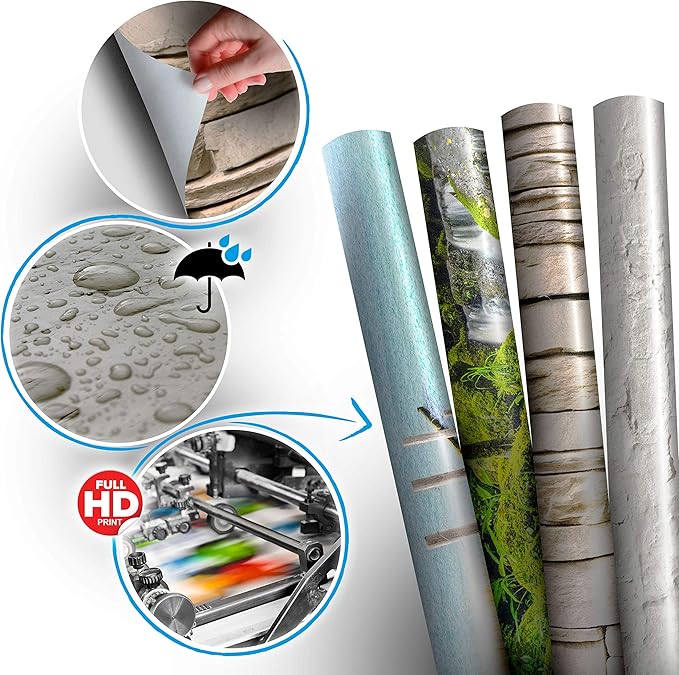 artgeist Wall Mural Stone Wall 77x55 in - XXL Peel and Stick Self-Adhesive Wallpaper Removable Large Sticker Foil Wall Decor Print Picture Design Marble Like Abstract 3D Golden Black f-C-0461-a-a