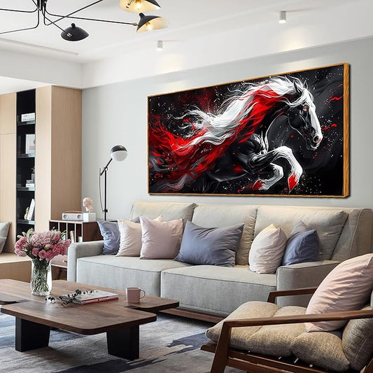Ouzzlie Horse Wall Art Red Wall Decor Living Room Animal Pictures Black White Wall Decorations for Living Room 29" x 59"
