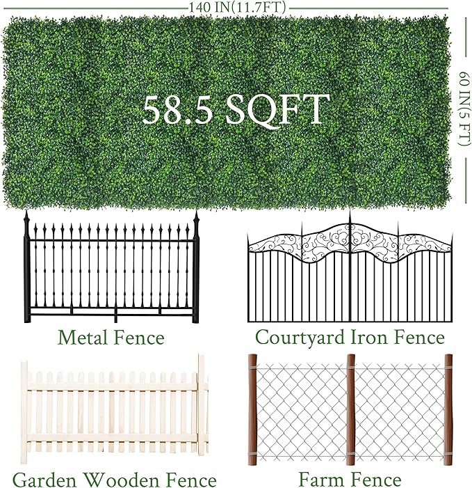 Artificial Ivy Privacy Fence Screen: 60"x 140" (58.5 SQFT) 4-Layer Leaf UV-Anti Faux Greenery Boxwood Backdrop Ivy Vine Leaf Panels for Outdoor, Indoor, Garden, Backyard and Decor