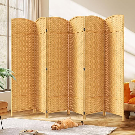 JOSTYLE Room Divider 6ft. Tall Extra Wide Extra Wide Privacy Screen, Folding Privacy Screens with Diamond Double-Weave Room dividers and Freestanding Room Dividers Privacy Screens(Yellow, 6-Panel)