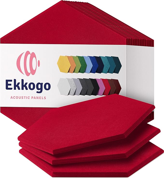 Acoustic Panels 12-Pack Soundproof Wall Panels 12"X10.4"X0.4" Sound Panels High Density Sound Dampening Panels - [Candy Red Hexagon]