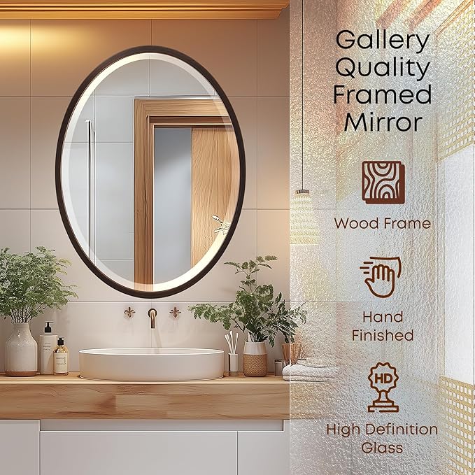 OVALCREST - Oval Wooden Beveled Wall Mirror for Home Decor, Bathroom, Vanity, Bedroom, Living Room, Hallway - London Style (Rubbed Bronze) 31.1 x 25.1