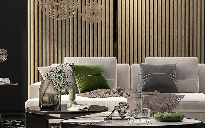 2-Pack 94” x 12.6” Acoustic Wood Wall Panels – 3D Slat Soundproofing for Walls & Ceilings – Elegant Decorative Panels for Modern Interior Design (Light Walnut)