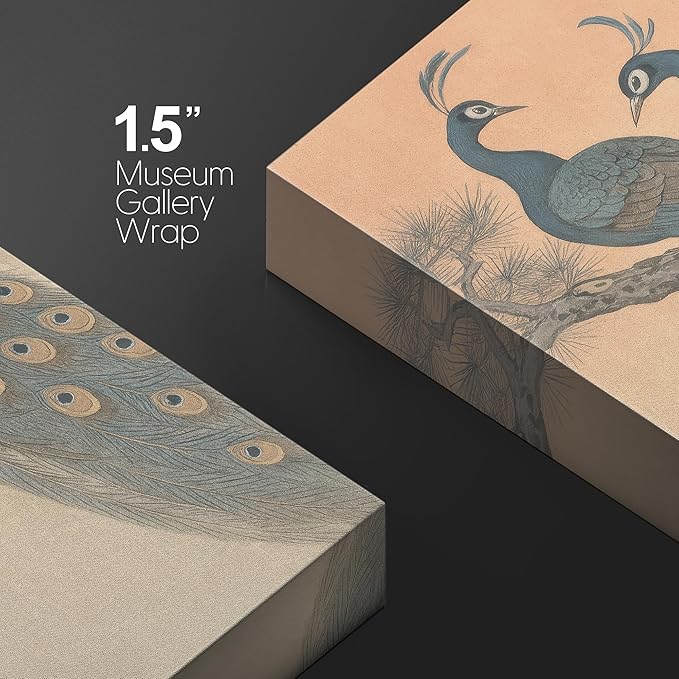 wall26 Canvas Print Wall Art Vintage Chinese Peacock Traditional Oriental Bird Rustic Dramatic Dark Duotone for Living Room, Bedroom, Office - 16"x24"