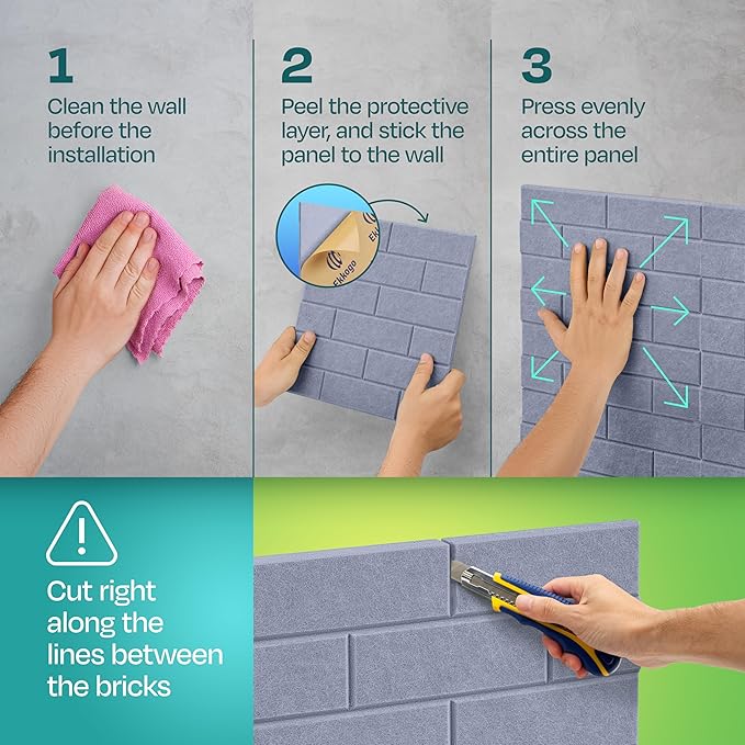 Acoustic Panels 18-Pack Soundproof Wall Panels 12"X12"X0.4" Brick Style Sound Panels Premium Sound Dampening Panels Easy Self Adhesive Installation - [Dusky Gray]
