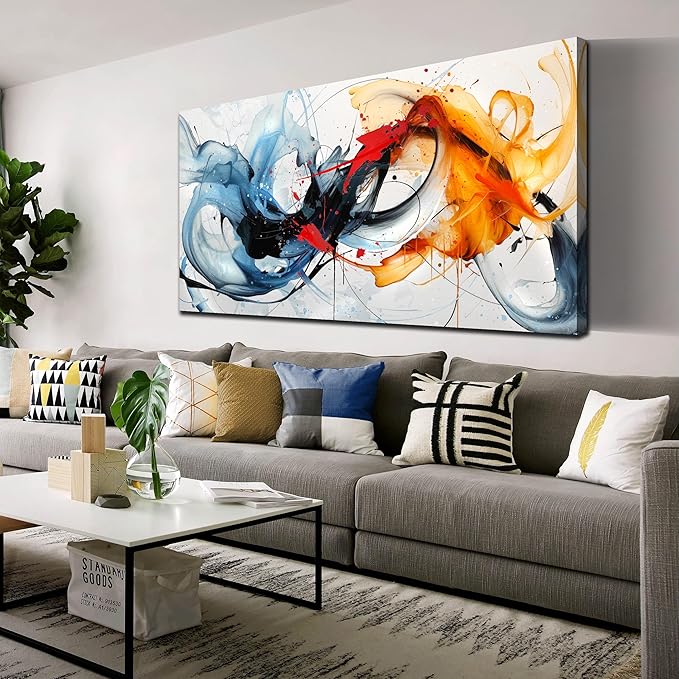 aburaeart Blue Abstract Canvas Wall Art Bedroom - Large Wall Art for Living Room Ready to Hang Size 29" x 59"