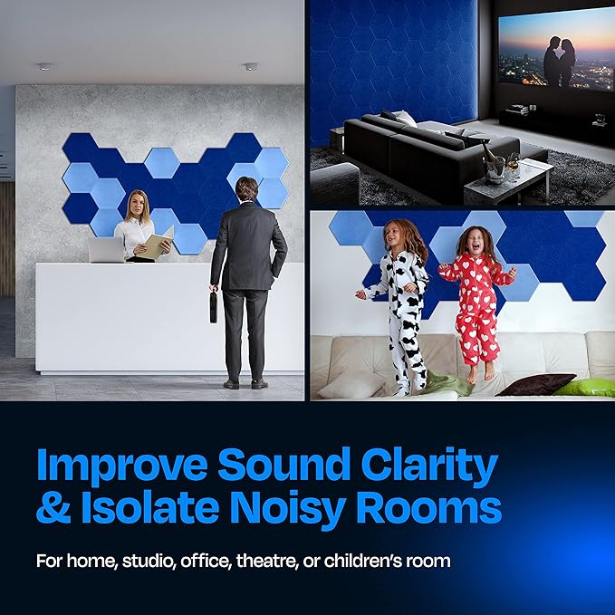 Acoustic Panels 12-Pack Soundproof Wall Panels 14"X12.1"X0.4" Sound Panels High Density Sound Dampening Panels - [Admiral Blue Hexagon]
