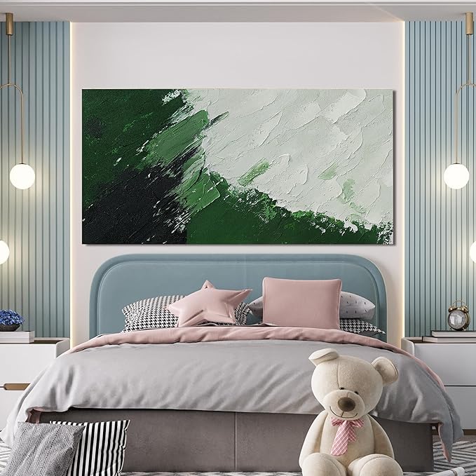 Canvas Wall Art Decor Large Green Abstract Wall Art Prints Wall Art Pictures for Living Room Abstract Canvas Art Wall Decor Modern White Wall Art Large Artwork for Walls Bedroom Office Decor 29"X58"