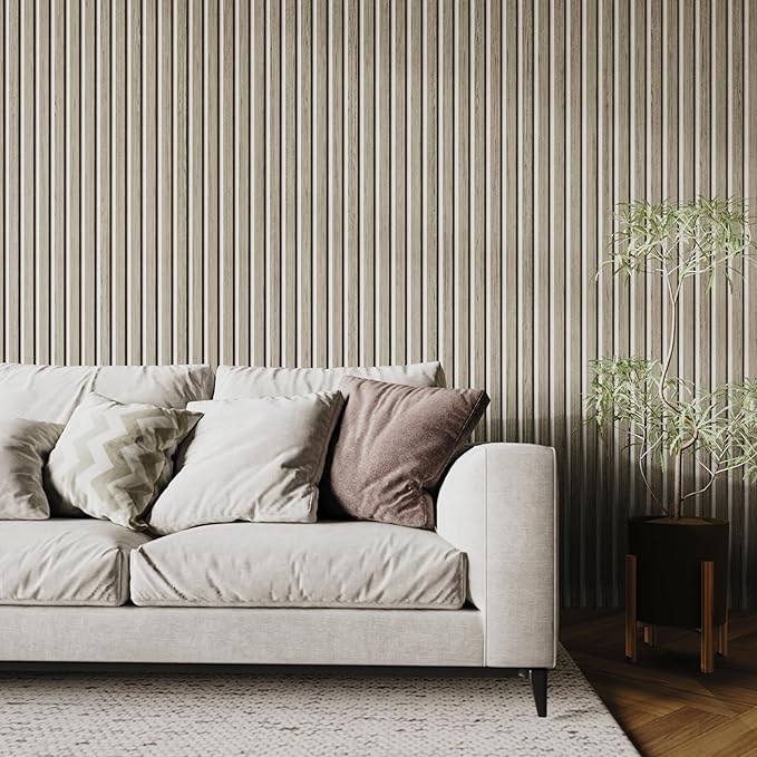 94" x 12.6" 3D Acoustic Slat Wood Wall Panels | Modern Sound-Dampening & Eco-Friendly Design (2-Piece Set) (Sandstone Oak)