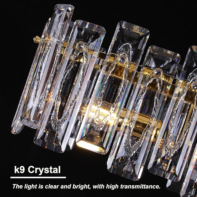 Modern Luxury K9 Crystal Chandelier 10-Lights Gold Round Pendant Light Easy Install Ceiling Hanging Light Fixture for Dining Living Room Kitchen Island Entryway Foyer D31.5