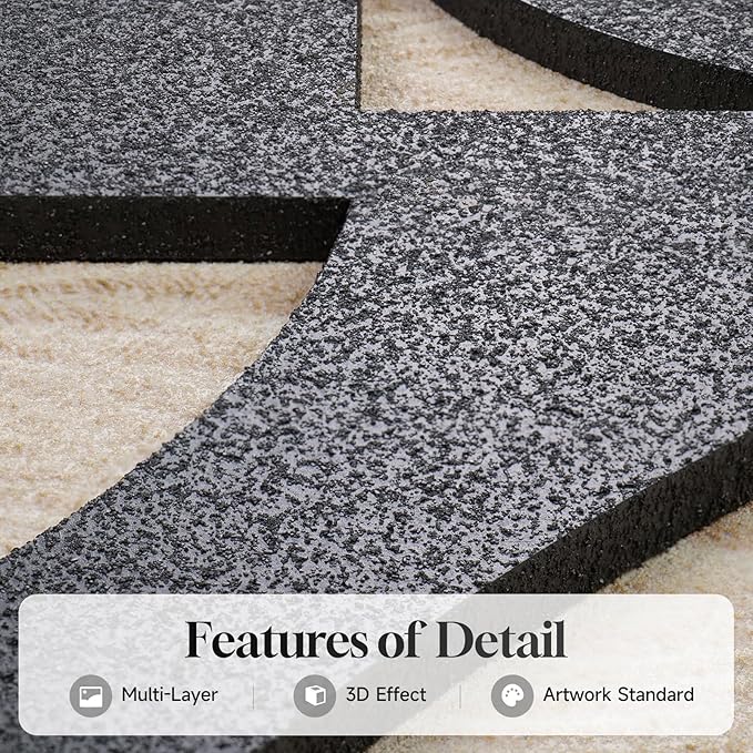 3D Textured Black and White Abstract Wall Art with LED Lights Moon Design, 3 Piece Modern Wall Paintings Artwork for Walls, Minimalist Neutral Black Beige Wall Decor for LIving Room, Hallway, Bedroom