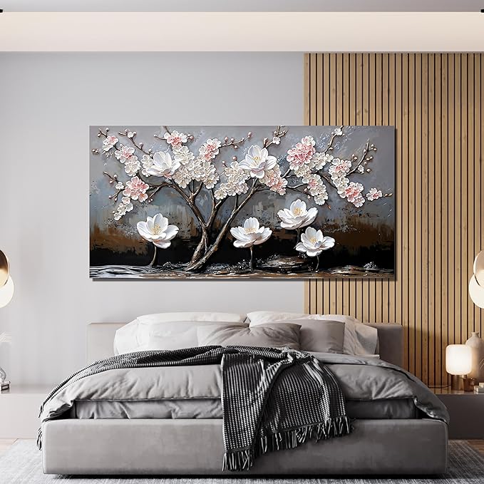 Canvas Wall Art Decor Large Wall Pictures for Living Room Art Work for Wall Decor Black and White Wall Art Prints Modern Pink Flower Wall Art Decor Artwork for Walls Home Office Decor 24" X 48"