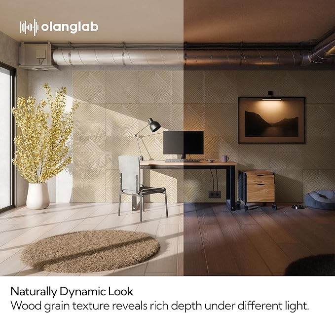 Olanglab Peel and Stick Wall Panels 6 Pack, 23.6 x 23.6 per Wall Panels, Acoustic Wall Panels, Sound Absorbing Wall Art for Home Studio and Office, Light Natural Oak Pattern, Diagonal Stripes