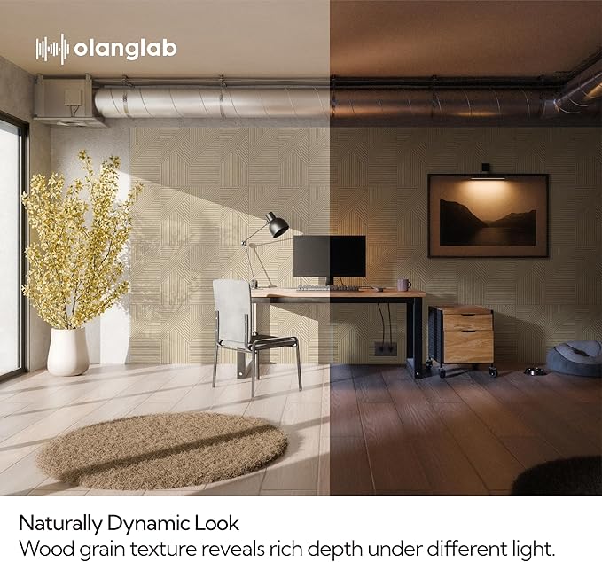 Olanglab Peel and Stick Wall Panels 6 Pack, 23.6 x 11.8 per Wall Panels, Acoustic Wall Panels, Sound Absorbing Wall Art for Home Studio and Office, Light Natural Oak Pattern, Sleek Lines