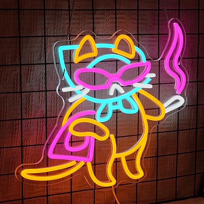 Lady Cat Neon Sign USB Powered Cool Glasses Cat LED Light Sign for Wall Decor Dimmable Fashion Kitty Neon Light for Bedroom Living Room Man Cave Bar Party Fashion Store Pet Shop