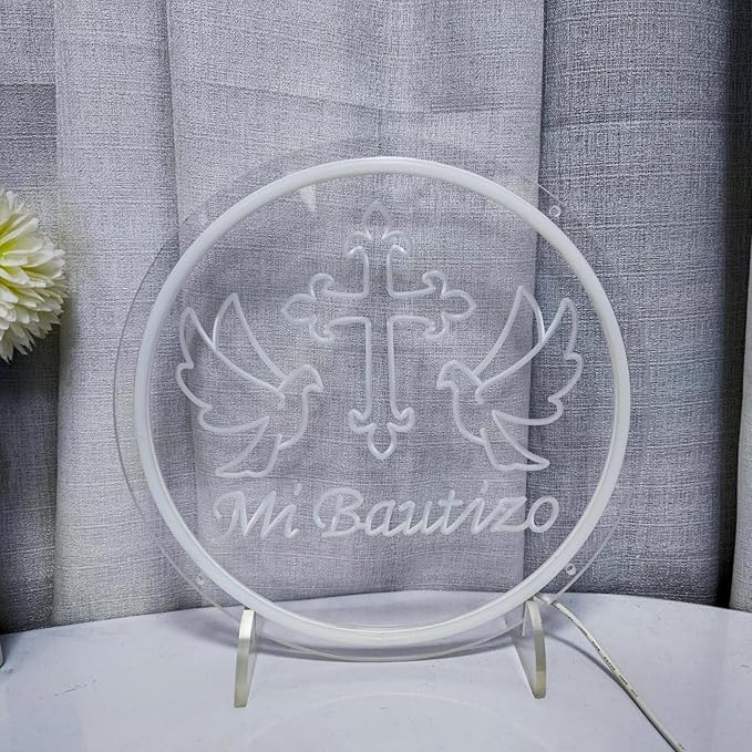 Mi Bautizo Neon Signs for Baptism Decorations, Recuerdos de Bautizo Led Lights Sign for Birthday Party Decor, Para Niño Niña, Room, Bedroom, Garden, Christmas, INSNEnN, 13 * 13 Inches