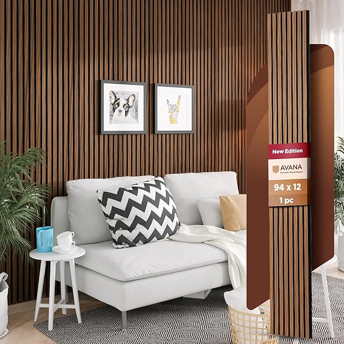 Avana Acoustic Wood Wall Panels – 94.4 X 12.6 Inch Walnut Acoustic Panels 1 PC – Wall Panels For Interior Wall Decor For Homes, Offices, Studios – Sturdy And Durable Wood Panels For Wall