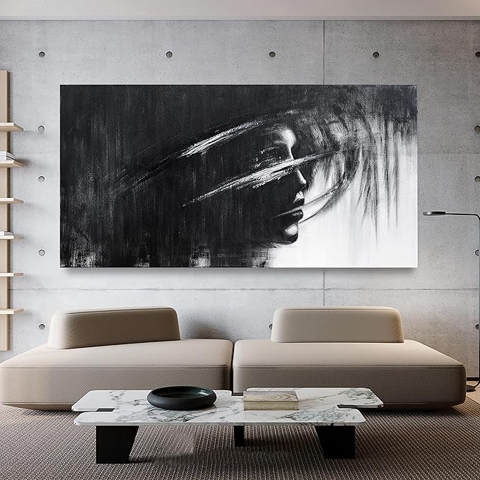 Canvas Wall Art Decor Large Wall Art Pictures for Living Room Black and White Abstract Wall Art Decor Large Artwork for Walls Modern Abstract Wall Art Prints Kitchen Bedroom Office Wall Decor 29"X58"