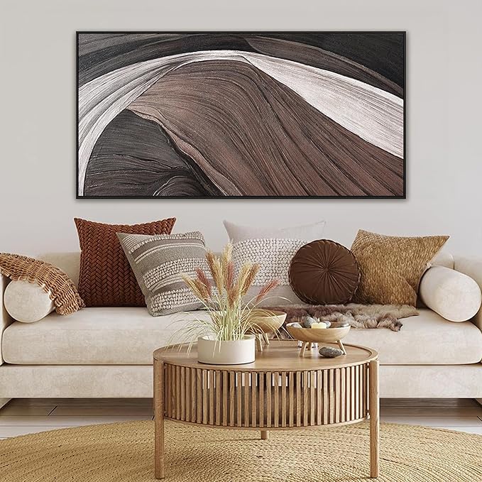 Canvas Art Wall Decor Brown Abstract Wall Art For Living Room Modern Black And White Wall Art Canvas Prints Pictures For Bedroom Hotel Home Wall Decor 24 X 48 Inch With Framed